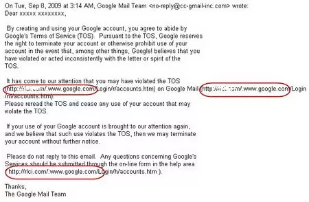 Một dạng email giả mạo khác gửi đến người dùng Gmail
